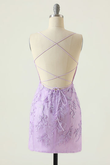 Purple Backless Bodycon Graduation Dress With Appliques